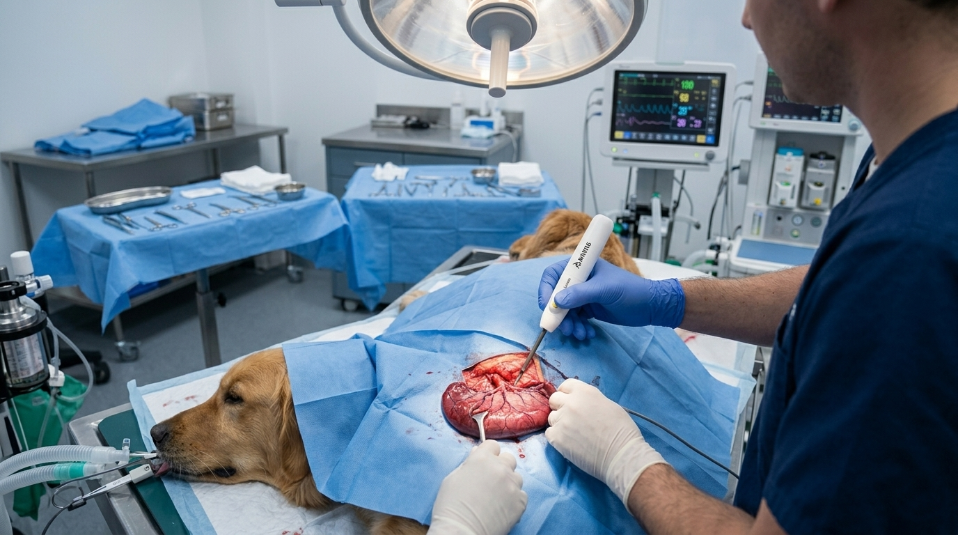 Procedimiento de esplenectomía veterinaria